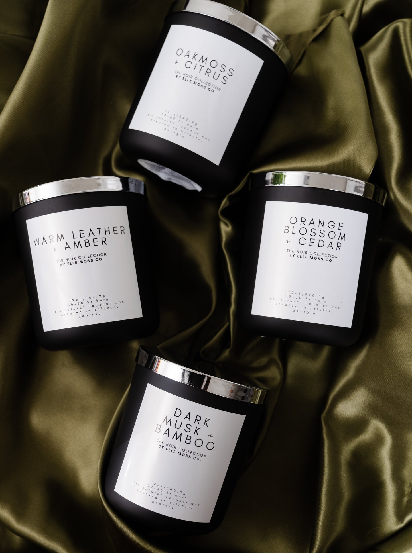 12oz noir collection coconut wax candles by elle moss, co.