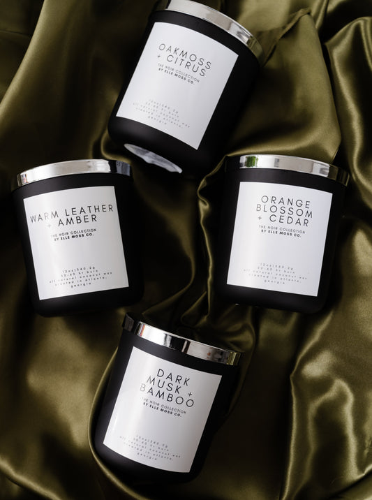 12oz noir collection coconut wax candles by elle moss, co.
